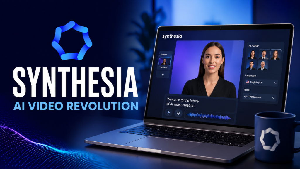 Featured image showing the best AI video generators for marketing with an AI video editing dashboard, social media icons, and analytics.