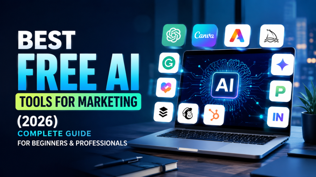 Best free AI tools for marketing dashboard with SEO, content creation, social media, email marketing, and analytics.