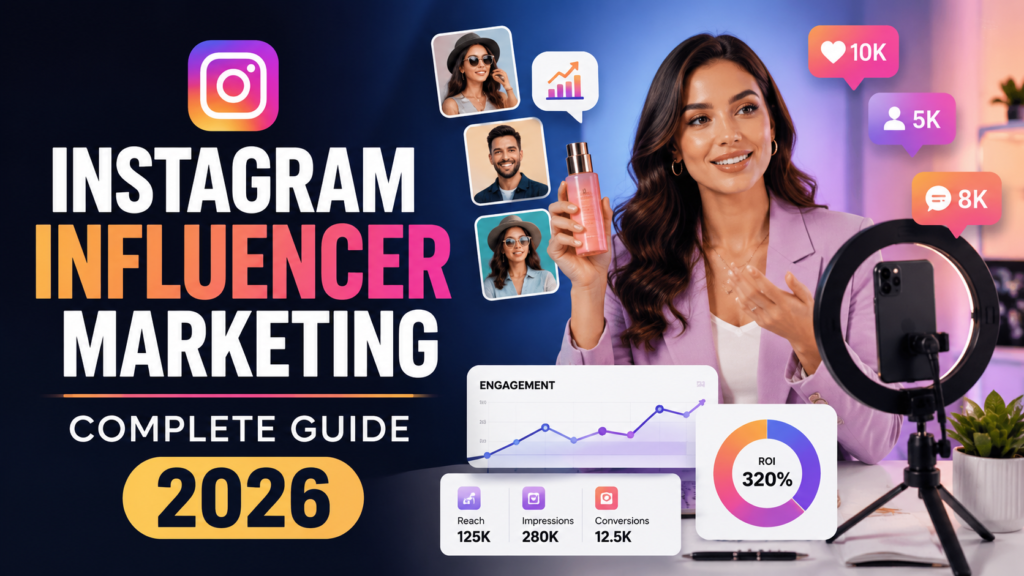 Instagram influencer marketing strategy with content creator and brand analytics dashboard