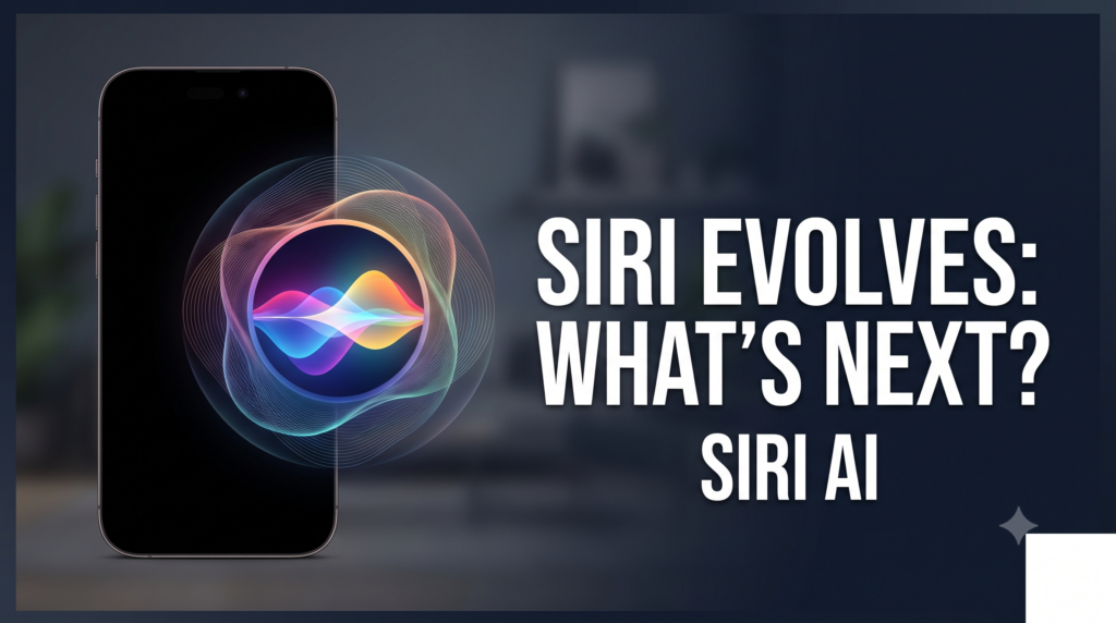 A side-by-side comparison image titled 'Siri vs Siri AI', featuring two black smartphones. The phone on the left shows the 'SIRI (CLASSIC)' purple waveform icon, while the phone on the right displays the colorful 'SIRI (AI POWERED)' glowing orbital icon, separated by a 'VS' graphic.