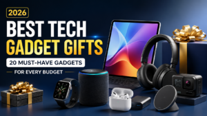 Best Tech Gadget Gifts on Amazon including smartwatch, earbuds, Bluetooth speaker, tablet, and smart accessories for 2026.