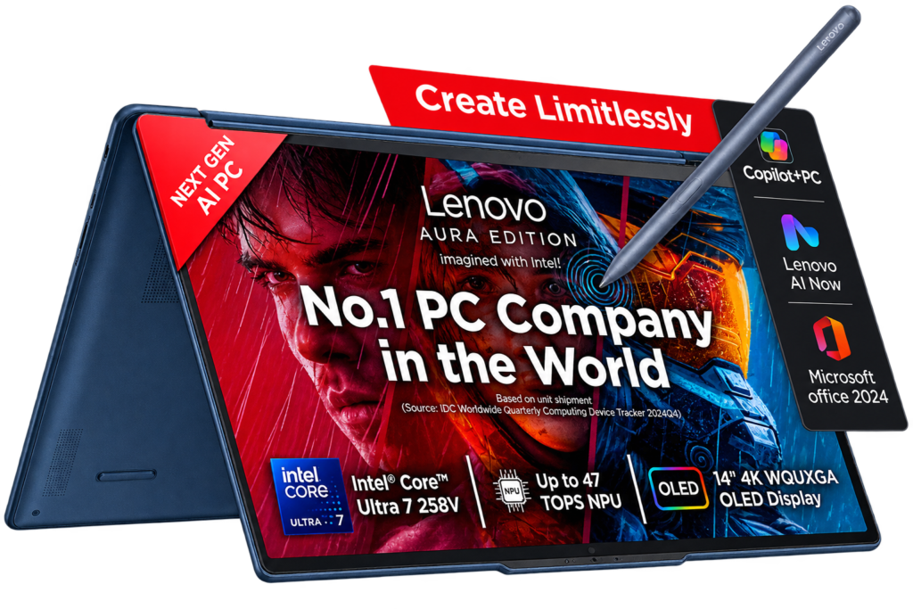 Lenovo Aura Edition AI laptop with Copilot Plus features for Best AI Laptops in India