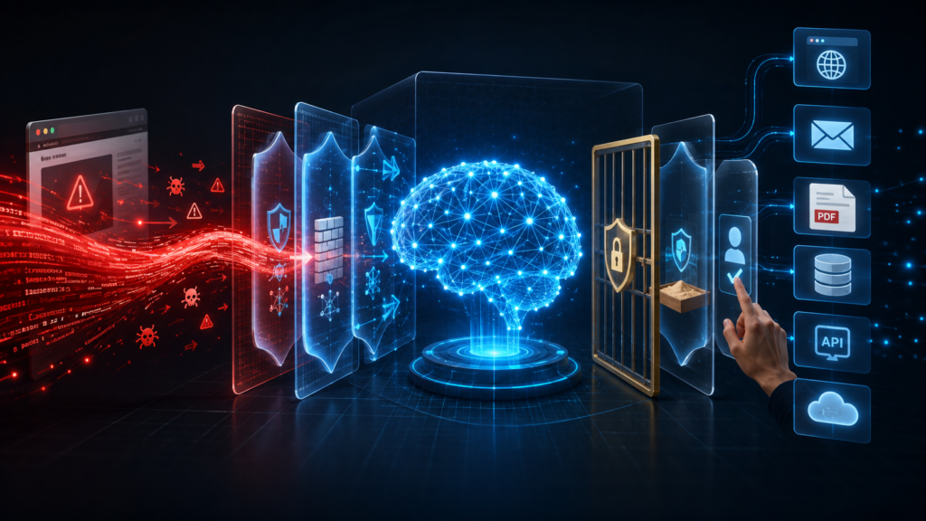 Prompt injection attack showing malicious instructions targeting an AI system