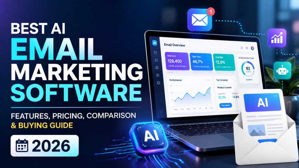 Best AI email marketing software dashboard showing automation, analytics, personalization, and campaign optimization tools.
