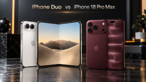 iPhone Duo vs iPhone 18 Pro Max comparison showing Apple's foldable and flagship smartphones